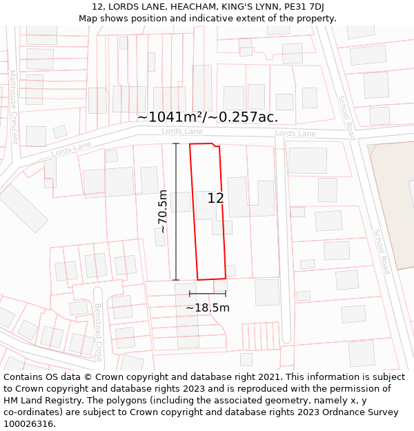 12, LORDS LANE, HEACHAM, KING'S LYNN, PE31 7DJ: Plot and title map