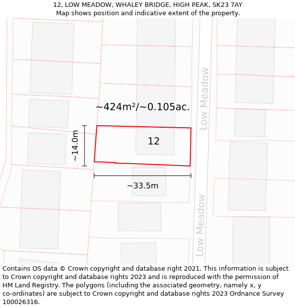 12, LOW MEADOW, WHALEY BRIDGE, HIGH PEAK, SK23 7AY: Plot and title map