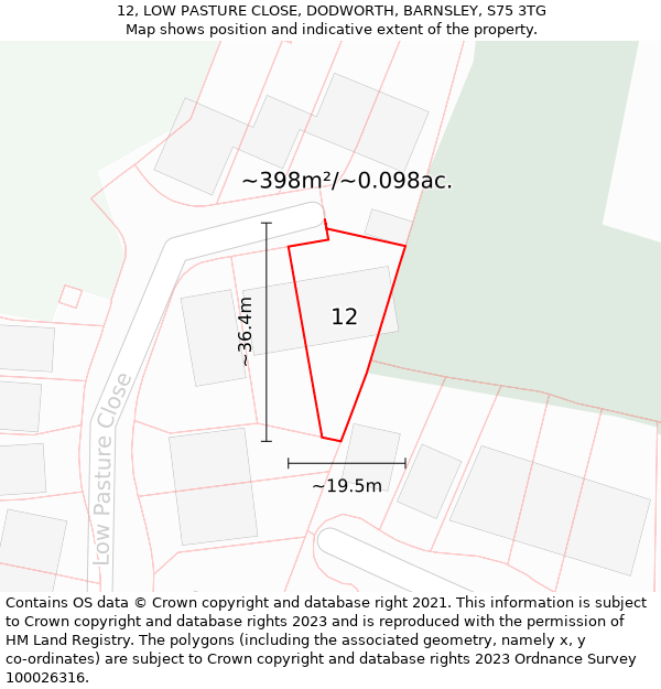 12, LOW PASTURE CLOSE, DODWORTH, BARNSLEY, S75 3TG: Plot and title map