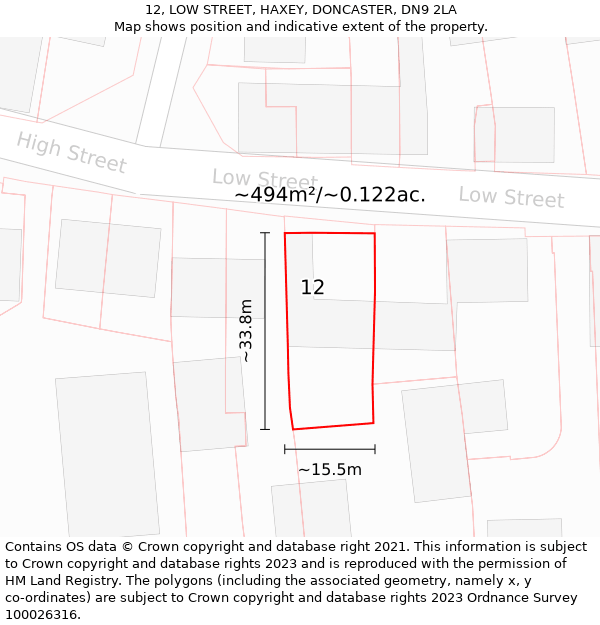 12, LOW STREET, HAXEY, DONCASTER, DN9 2LA: Plot and title map