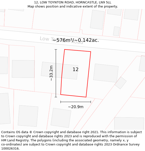 12, LOW TOYNTON ROAD, HORNCASTLE, LN9 5LL: Plot and title map