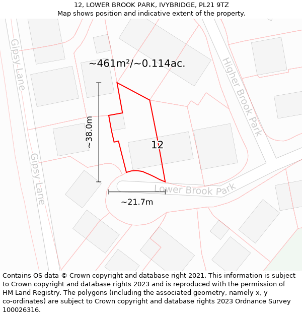 12, LOWER BROOK PARK, IVYBRIDGE, PL21 9TZ: Plot and title map