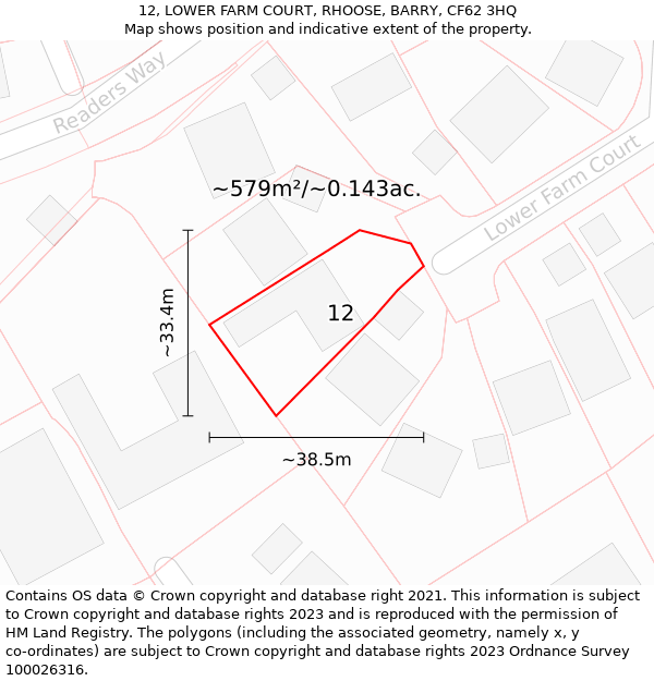 12, LOWER FARM COURT, RHOOSE, BARRY, CF62 3HQ: Plot and title map