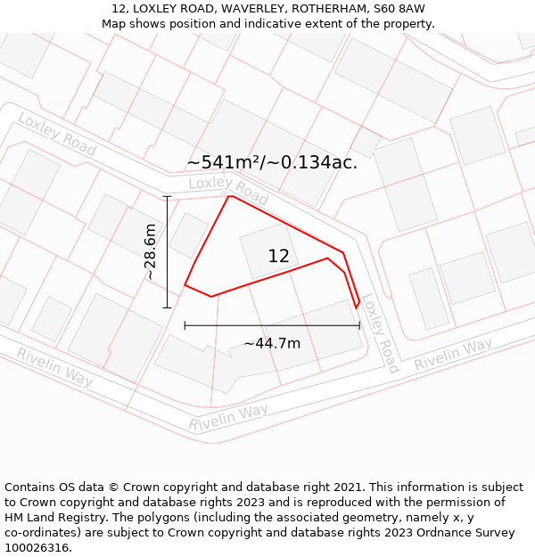 12, LOXLEY ROAD, WAVERLEY, ROTHERHAM, S60 8AW: Plot and title map