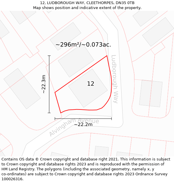 12, LUDBOROUGH WAY, CLEETHORPES, DN35 0TB: Plot and title map