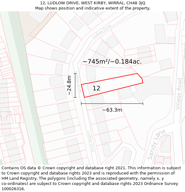 12, LUDLOW DRIVE, WEST KIRBY, WIRRAL, CH48 3JQ: Plot and title map