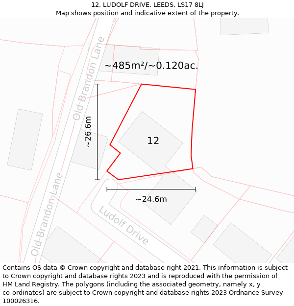 12, LUDOLF DRIVE, LEEDS, LS17 8LJ: Plot and title map