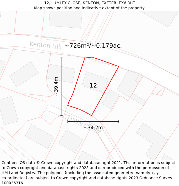 12, LUMLEY CLOSE, KENTON, EXETER, EX6 8HT: Plot and title map