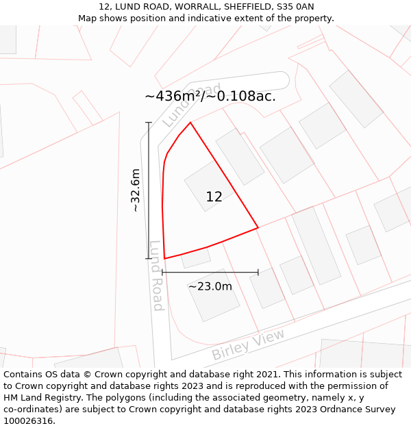 12, LUND ROAD, WORRALL, SHEFFIELD, S35 0AN: Plot and title map