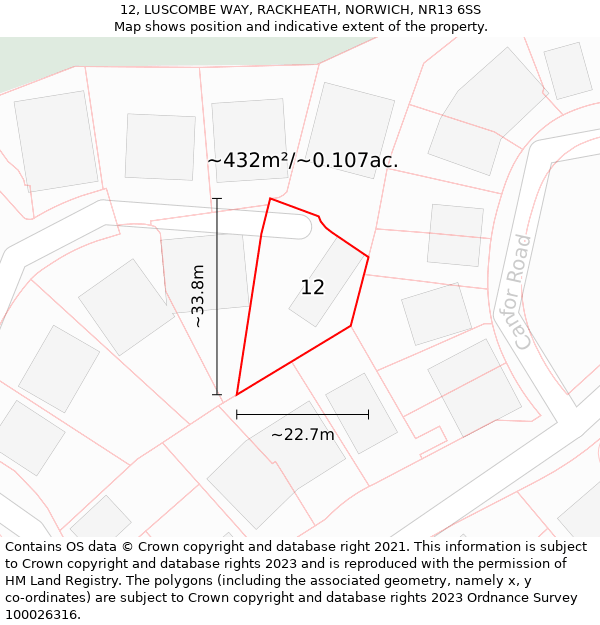 12, LUSCOMBE WAY, RACKHEATH, NORWICH, NR13 6SS: Plot and title map