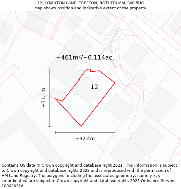 12, LYMINTON LANE, TREETON, ROTHERHAM, S60 5UG: Plot and title map