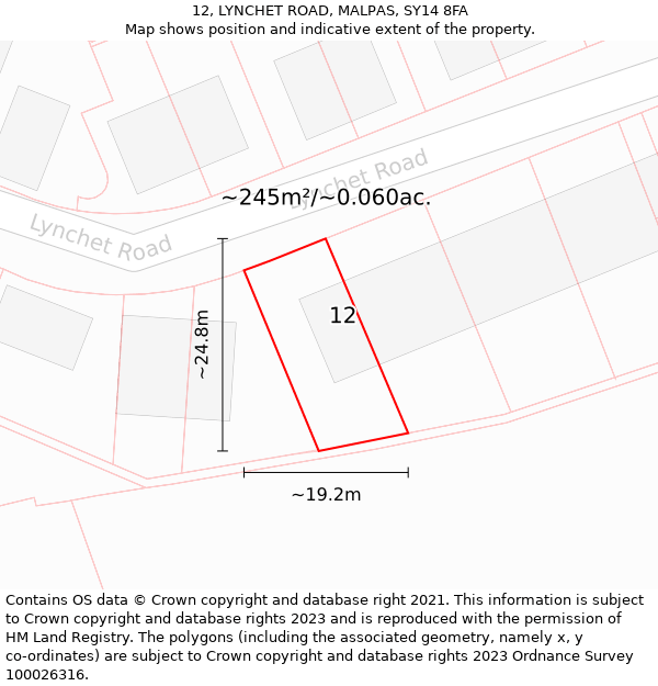 12, LYNCHET ROAD, MALPAS, SY14 8FA: Plot and title map