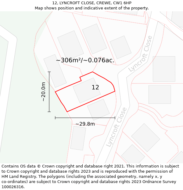 12, LYNCROFT CLOSE, CREWE, CW1 6HP: Plot and title map