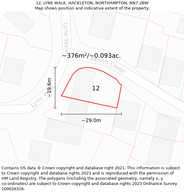 12, LYNE WALK, HACKLETON, NORTHAMPTON, NN7 2BW: Plot and title map