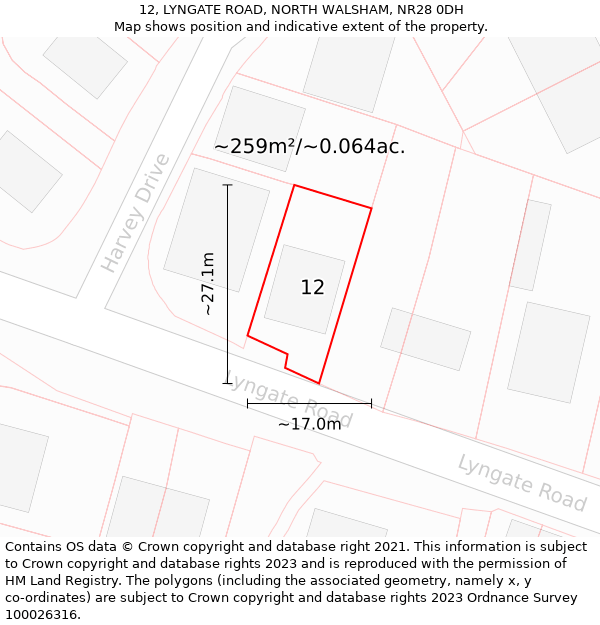 12, LYNGATE ROAD, NORTH WALSHAM, NR28 0DH: Plot and title map