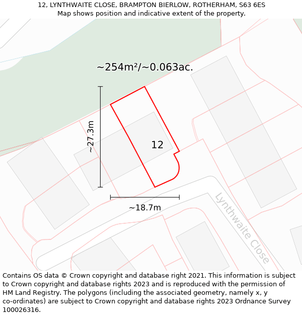 12, LYNTHWAITE CLOSE, BRAMPTON BIERLOW, ROTHERHAM, S63 6ES: Plot and title map