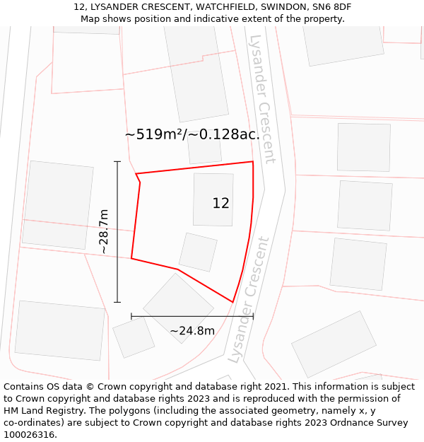 12, LYSANDER CRESCENT, WATCHFIELD, SWINDON, SN6 8DF: Plot and title map