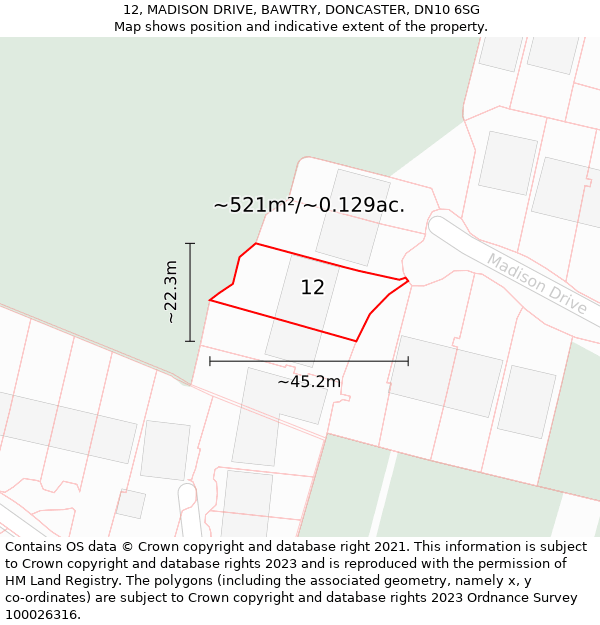 12, MADISON DRIVE, BAWTRY, DONCASTER, DN10 6SG: Plot and title map