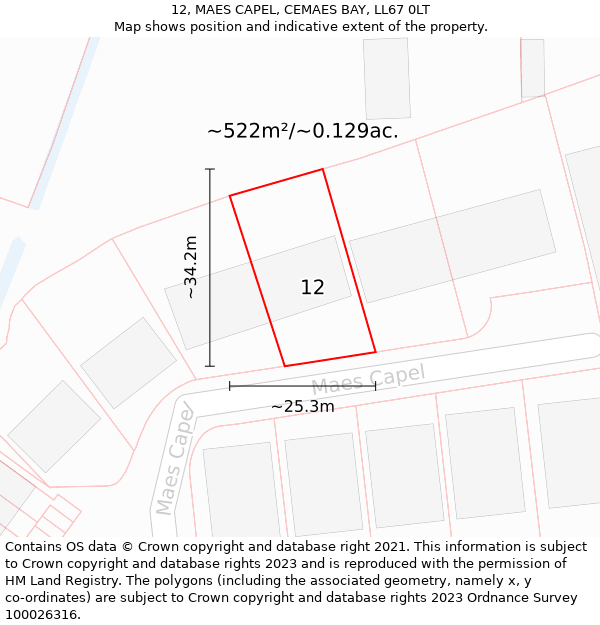 12, MAES CAPEL, CEMAES BAY, LL67 0LT: Plot and title map