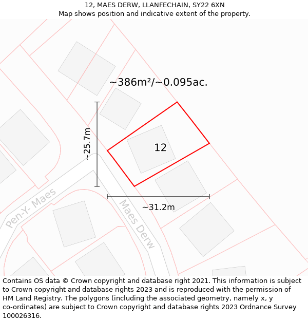 12, MAES DERW, LLANFECHAIN, SY22 6XN: Plot and title map