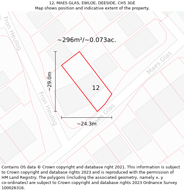 12, MAES GLAS, EWLOE, DEESIDE, CH5 3GE: Plot and title map