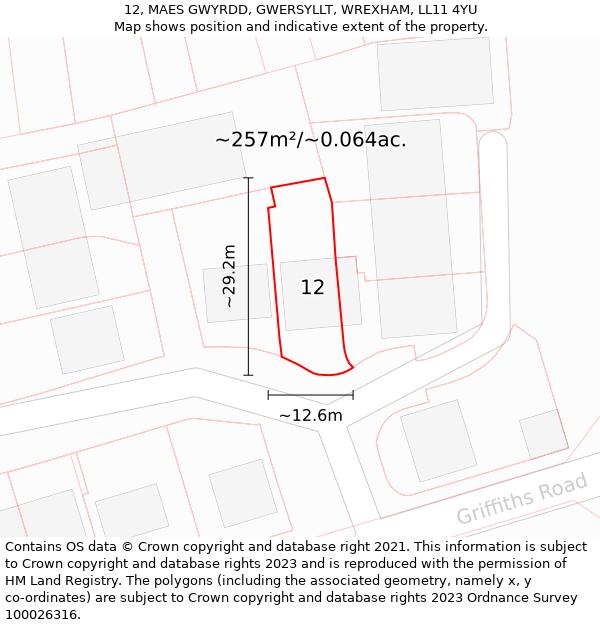 12, MAES GWYRDD, GWERSYLLT, WREXHAM, LL11 4YU: Plot and title map