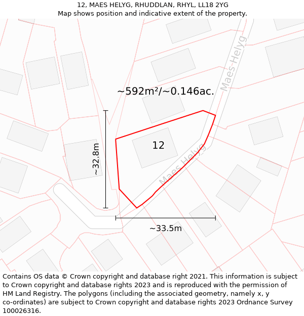 12, MAES HELYG, RHUDDLAN, RHYL, LL18 2YG: Plot and title map