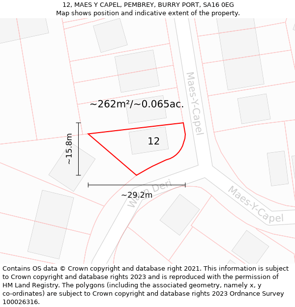 12, MAES Y CAPEL, PEMBREY, BURRY PORT, SA16 0EG: Plot and title map