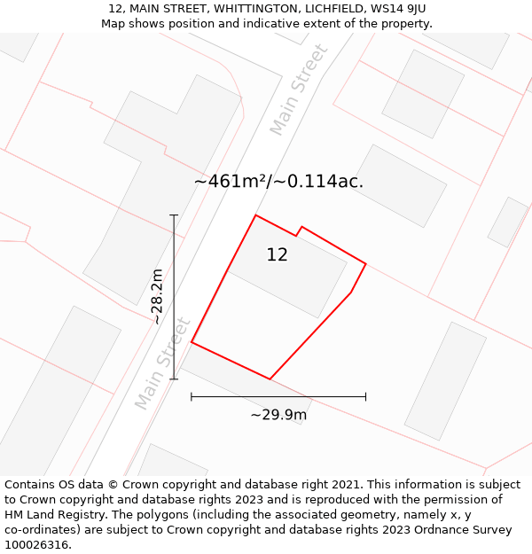 12, MAIN STREET, WHITTINGTON, LICHFIELD, WS14 9JU: Plot and title map