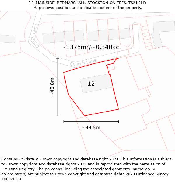 12, MAINSIDE, REDMARSHALL, STOCKTON-ON-TEES, TS21 1HY: Plot and title map