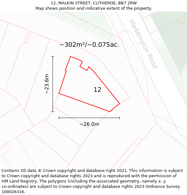 12, MALKIN STREET, CLITHEROE, BB7 2RW: Plot and title map