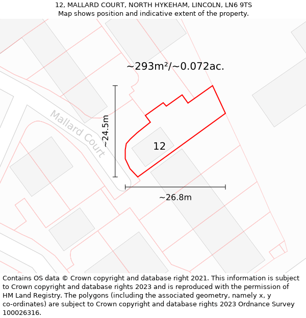 12, MALLARD COURT, NORTH HYKEHAM, LINCOLN, LN6 9TS: Plot and title map