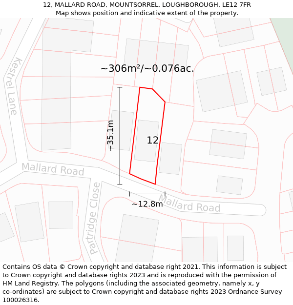 12, MALLARD ROAD, MOUNTSORREL, LOUGHBOROUGH, LE12 7FR: Plot and title map