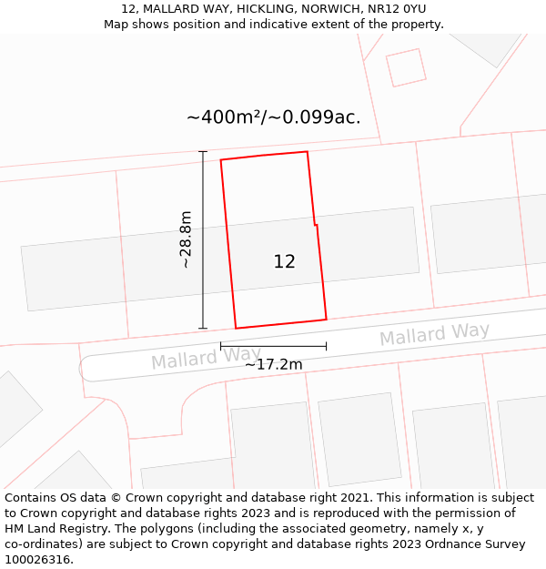 12, MALLARD WAY, HICKLING, NORWICH, NR12 0YU: Plot and title map