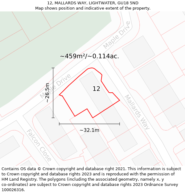 12, MALLARDS WAY, LIGHTWATER, GU18 5ND: Plot and title map