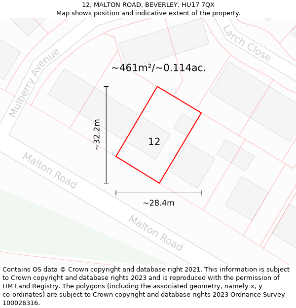 12, MALTON ROAD, BEVERLEY, HU17 7QX: Plot and title map