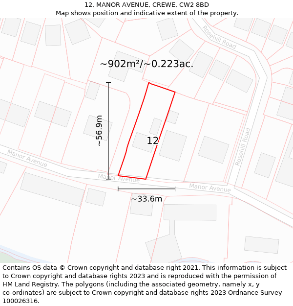 12, MANOR AVENUE, CREWE, CW2 8BD: Plot and title map