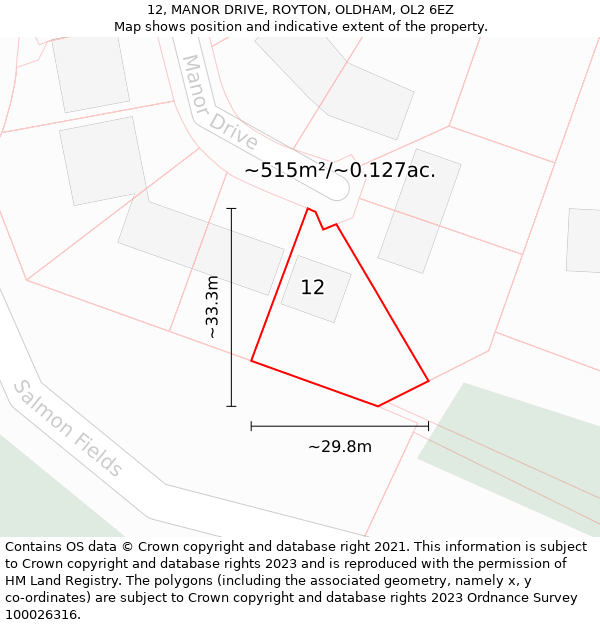 12, MANOR DRIVE, ROYTON, OLDHAM, OL2 6EZ: Plot and title map