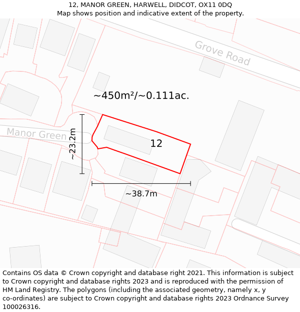 12, MANOR GREEN, HARWELL, DIDCOT, OX11 0DQ: Plot and title map