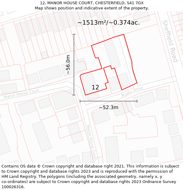 12, MANOR HOUSE COURT, CHESTERFIELD, S41 7GX: Plot and title map