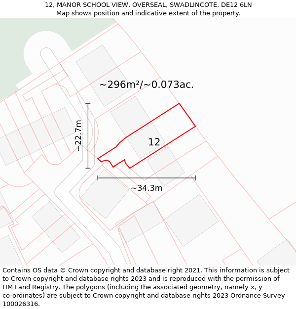 12, MANOR SCHOOL VIEW, OVERSEAL, SWADLINCOTE, DE12 6LN: Plot and title map