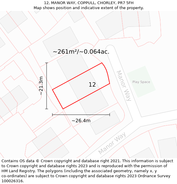 12, MANOR WAY, COPPULL, CHORLEY, PR7 5FH: Plot and title map