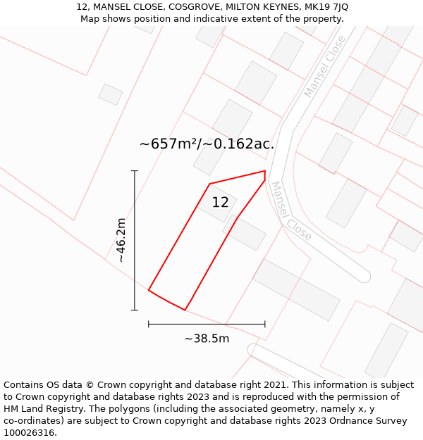 12, MANSEL CLOSE, COSGROVE, MILTON KEYNES, MK19 7JQ: Plot and title map