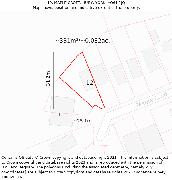 12, MAPLE CROFT, HUBY, YORK, YO61 1JQ: Plot and title map