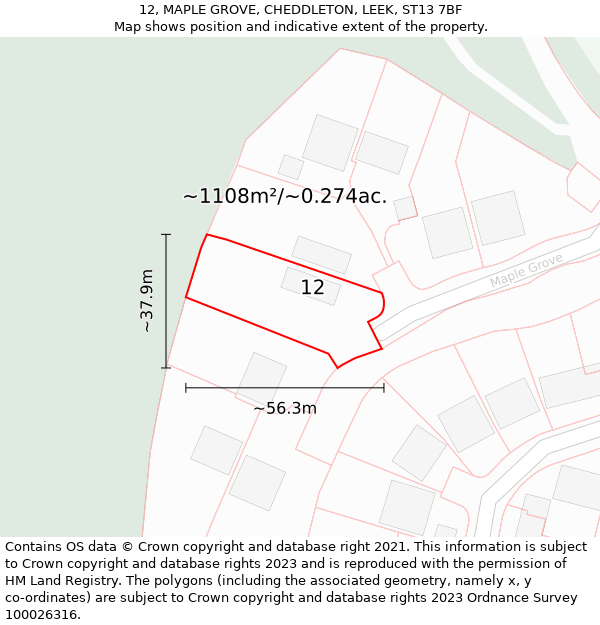 12, MAPLE GROVE, CHEDDLETON, LEEK, ST13 7BF: Plot and title map