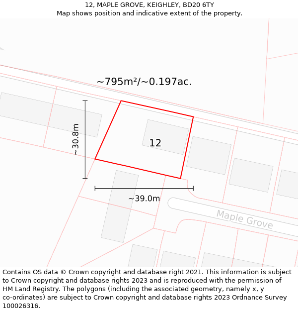 12, MAPLE GROVE, KEIGHLEY, BD20 6TY: Plot and title map