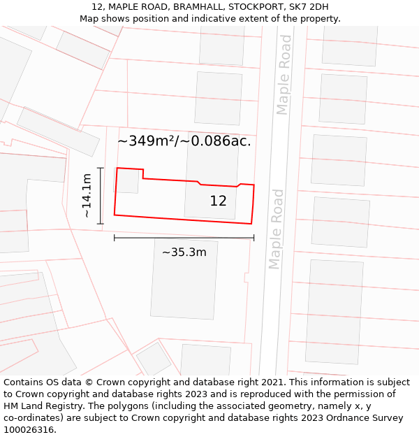 12, MAPLE ROAD, BRAMHALL, STOCKPORT, SK7 2DH: Plot and title map