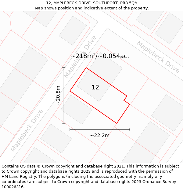 12, MAPLEBECK DRIVE, SOUTHPORT, PR8 5QA: Plot and title map