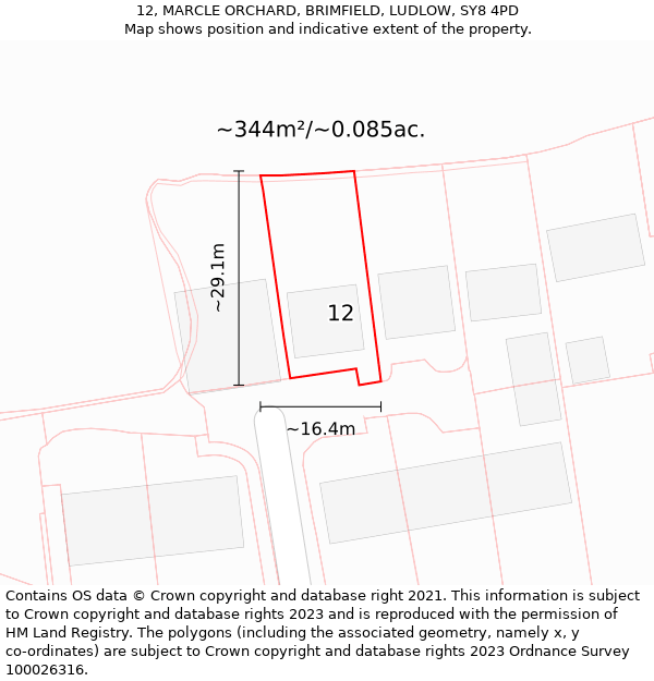 12, MARCLE ORCHARD, BRIMFIELD, LUDLOW, SY8 4PD: Plot and title map