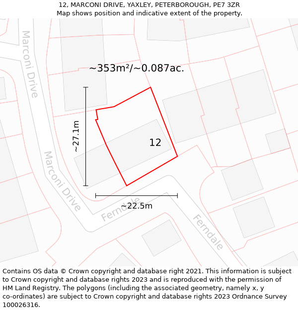 12, MARCONI DRIVE, YAXLEY, PETERBOROUGH, PE7 3ZR: Plot and title map